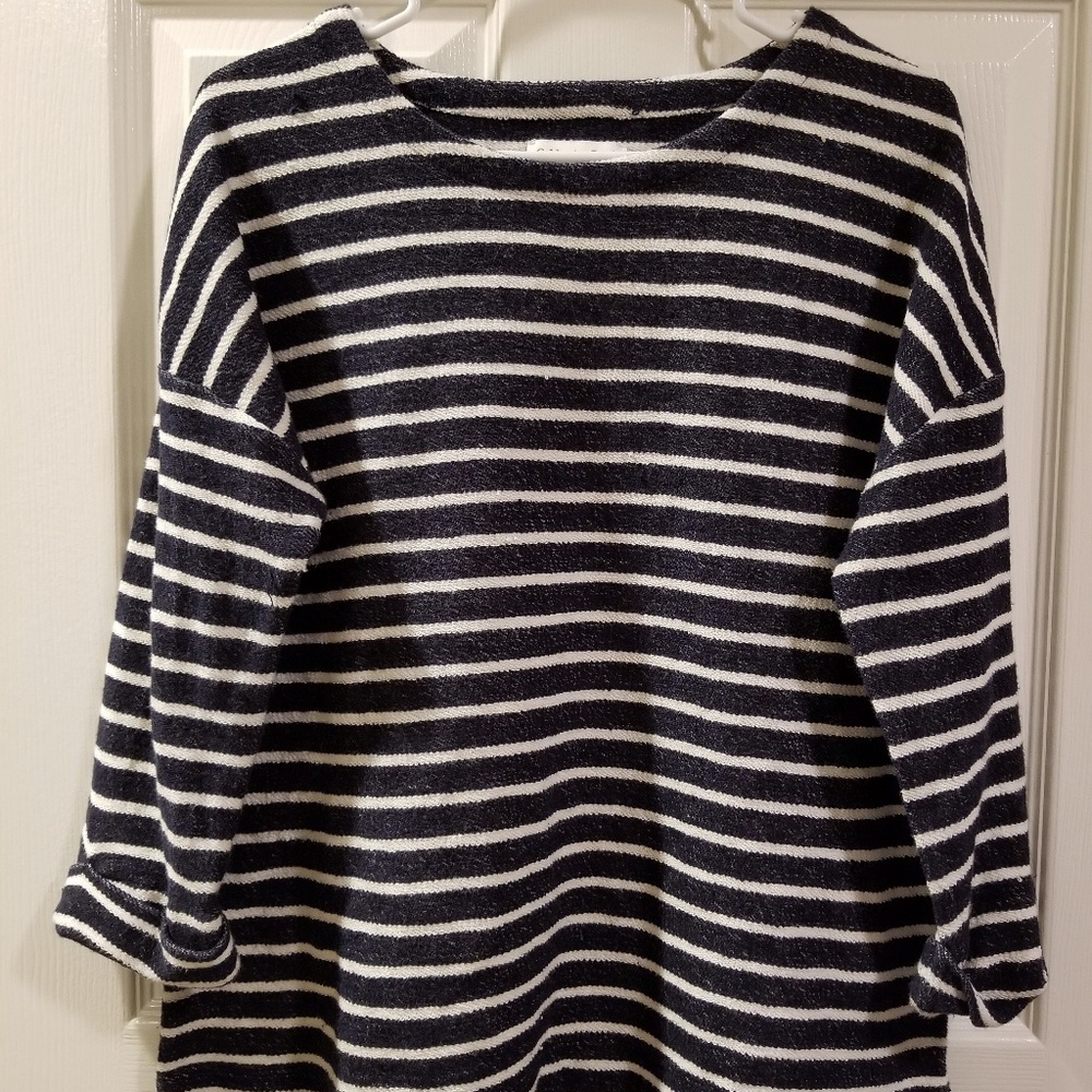 Coldwater Creek Navy Blue White Striped Sweater